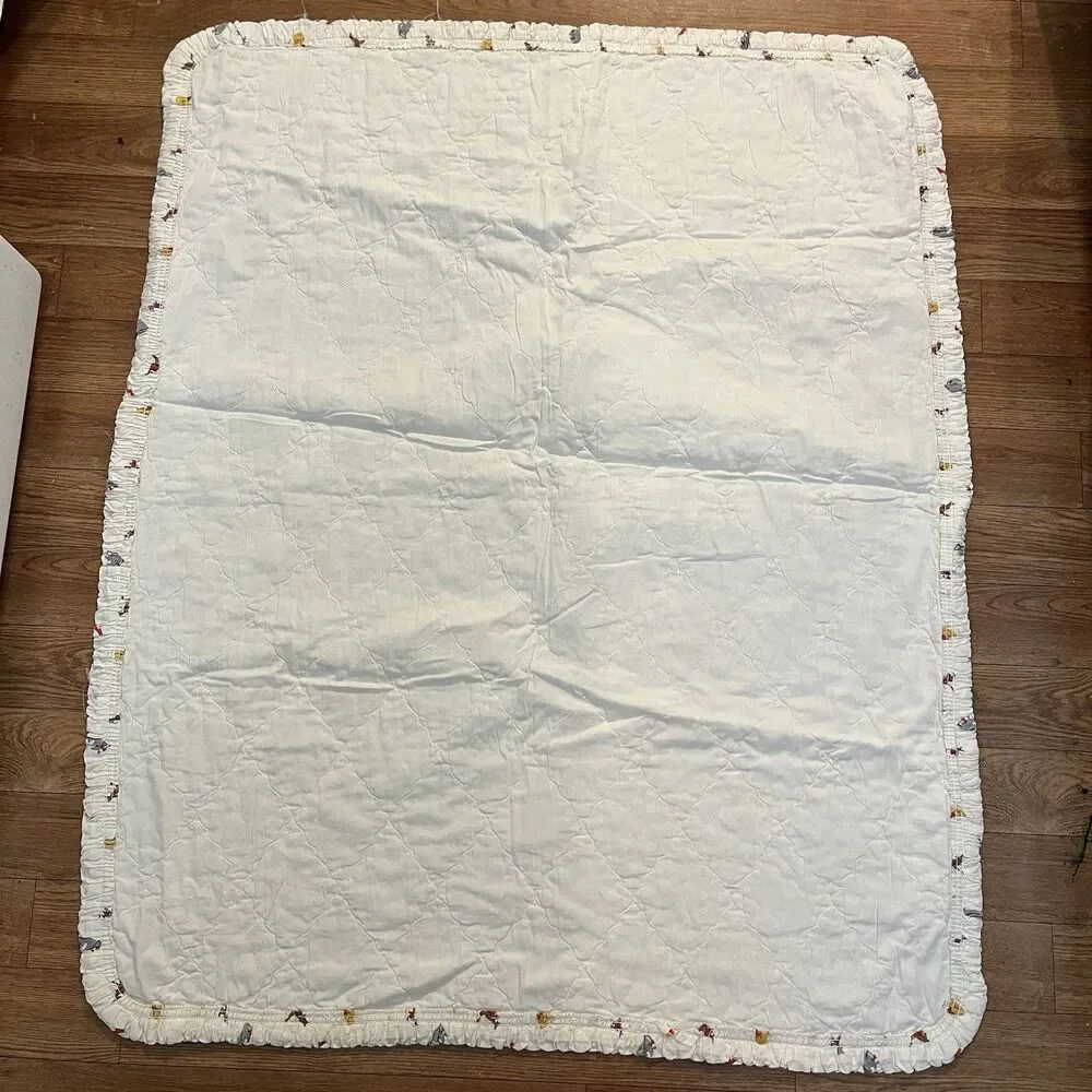 Sears Vintage Winnie the Pooh Baby Crib Quilt Blanket White Ruffles Tigger